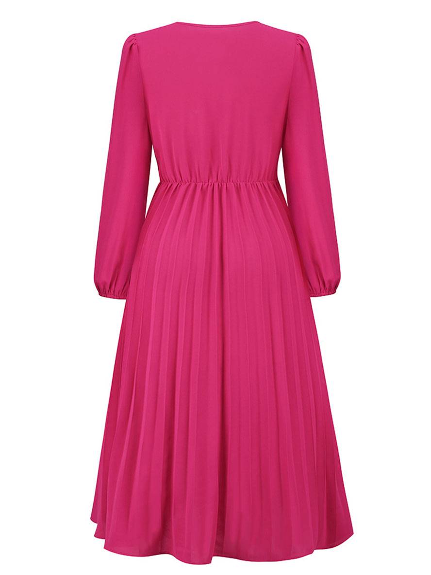 Abito da donna Shiela - Abito lungo a trapezio plissettato con cintura ed eleganti maniche lunghe
