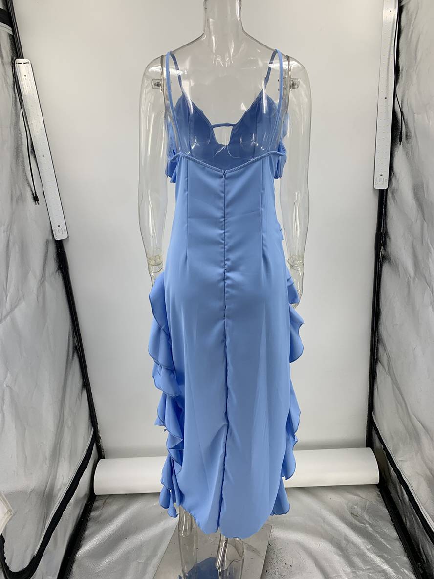 Abito lungo da donna Jade - Abito da spiaggia con spacchi, volant, spalline sottili e scollo a V