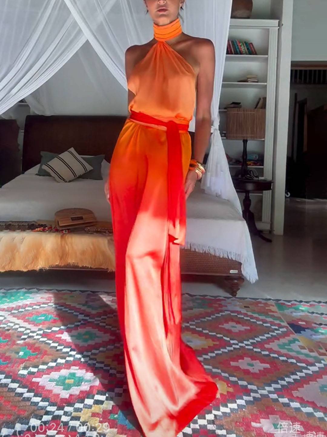 Abito da spiaggia da donna Dione - Abito lungo sfumato con scollo all'americana e schiena scoperta per uno stile estivo