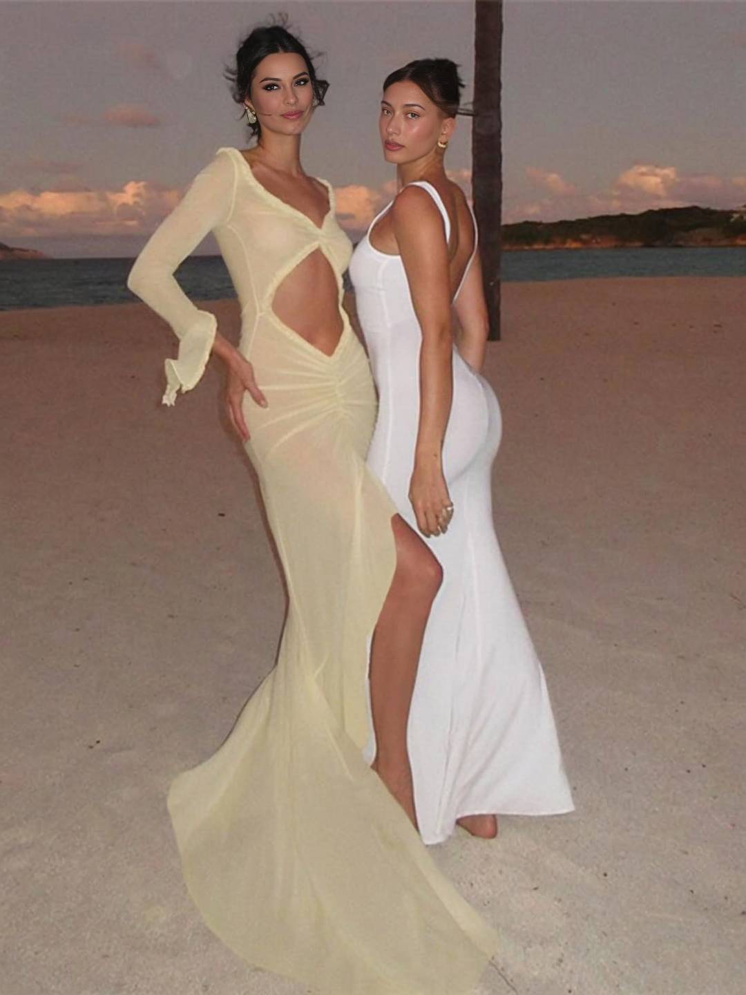 Abito da spiaggia da donna Kayliegh - Abito lungo aderente con scollo a V, spacco e maniche divise Boho