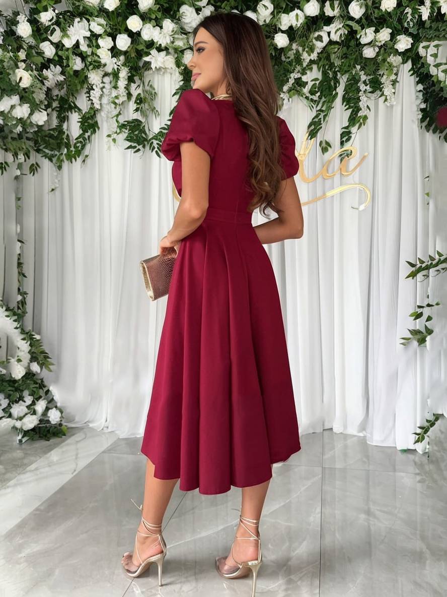 Abito da donna Julie - Elegante abito da damigella con scollo a V, maniche corte a sbuffo e vestibilità fluida