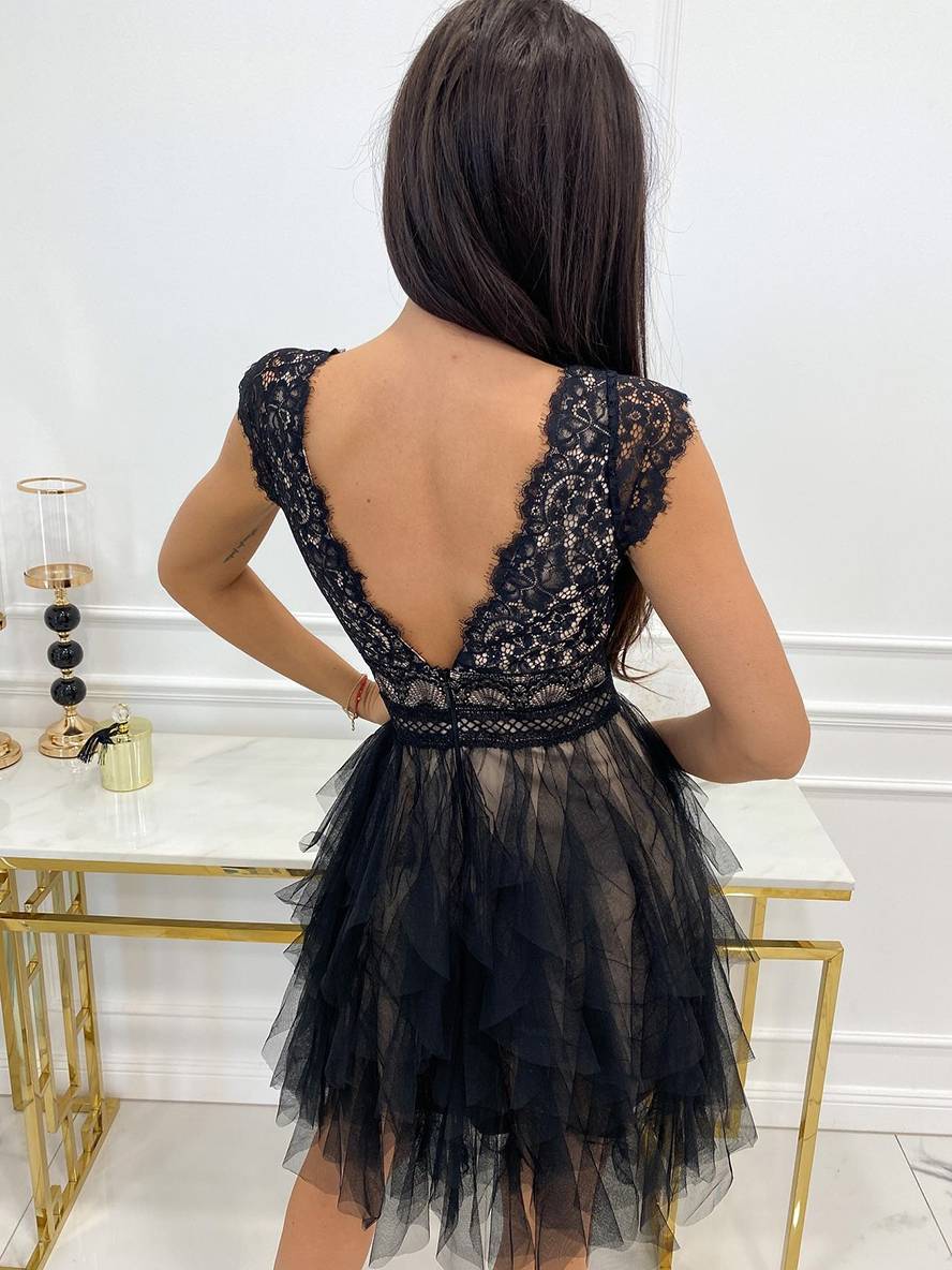 Abito da cocktail da donna Wendy - Abito corto in tulle senza maniche con scollo a V e schiena scoperta