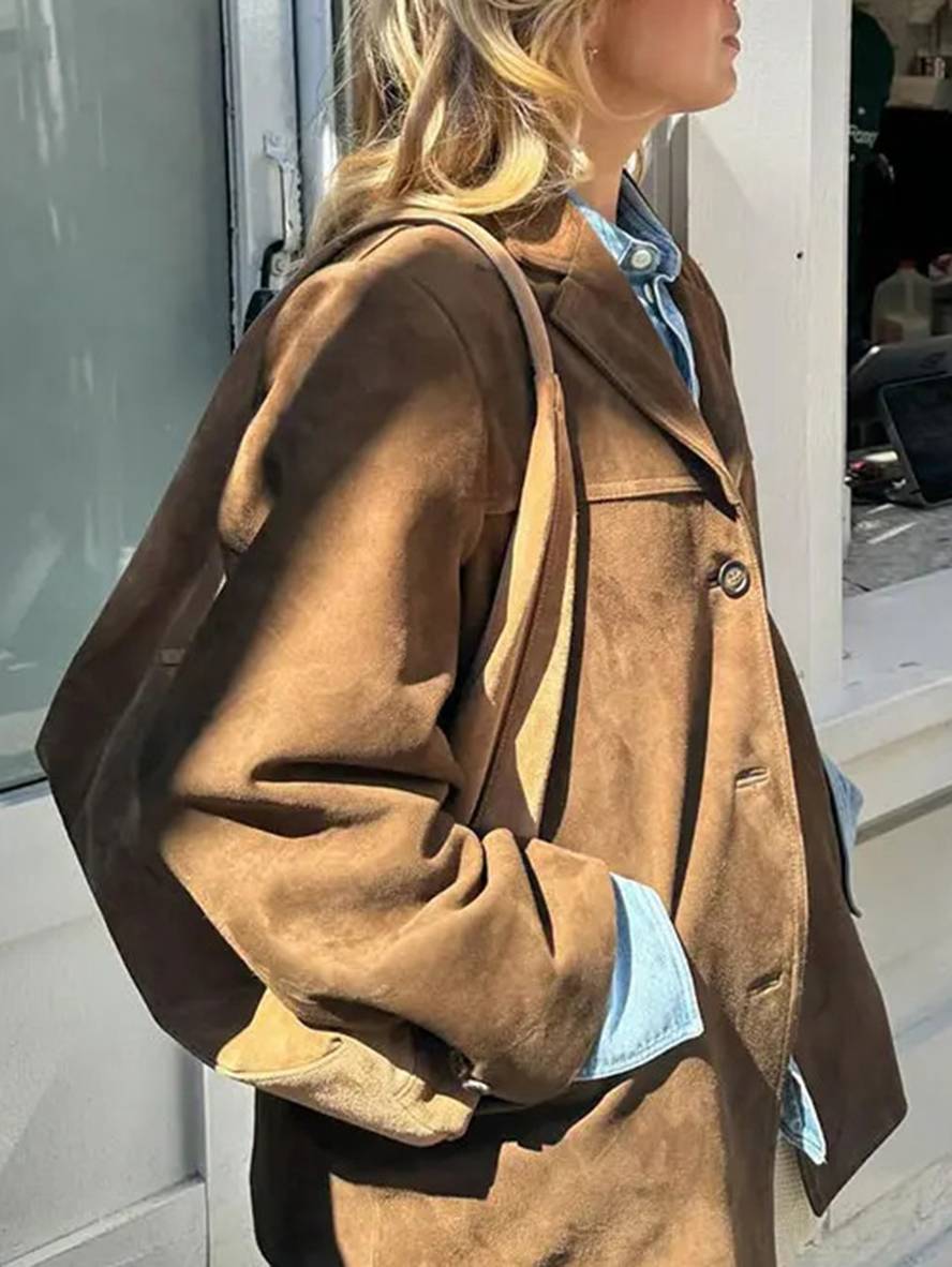 Chelsey Veste Femme en Suède Vintage – Coupe Ample, Élégante & Pratique avec Poches