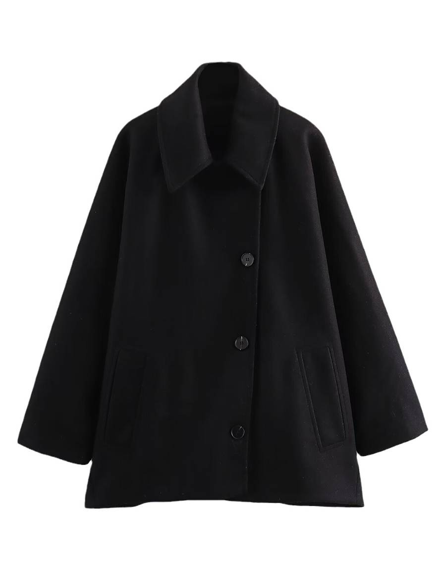 Lea Manteau Femme – Mi-Long en Laine, Élégant à Col Revers avec Poches & Manches Chauve-Souris