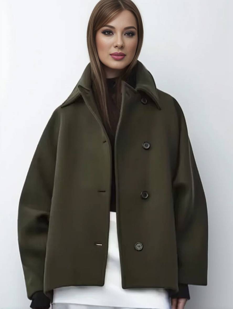 Lea Manteau Femme – Mi-Long en Laine, Élégant à Col Revers avec Poches & Manches Chauve-Souris