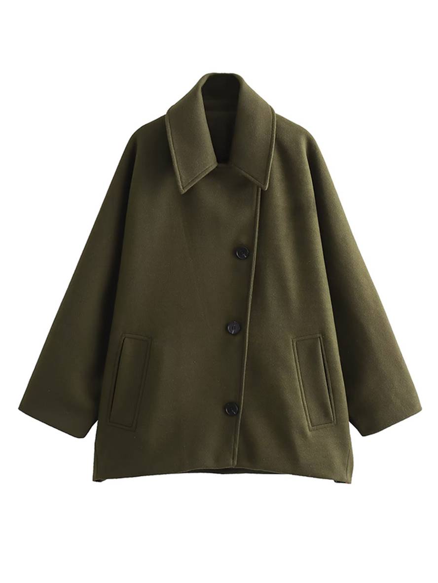 Lea Manteau Femme – Mi-Long en Laine, Élégant à Col Revers avec Poches & Manches Chauve-Souris