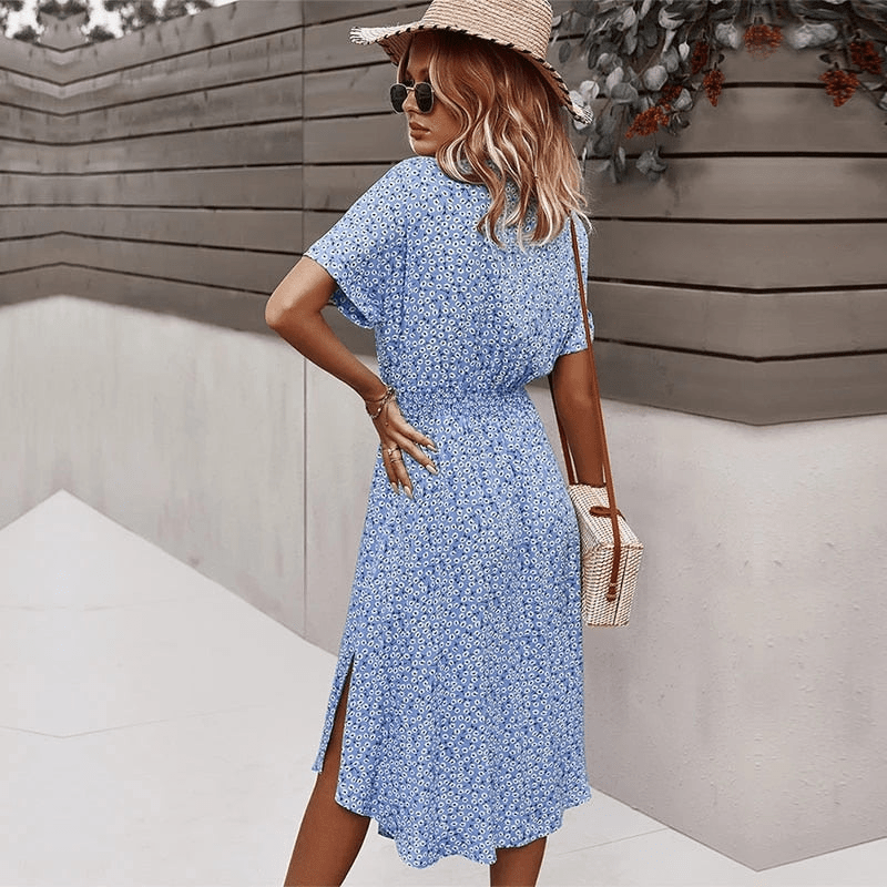 Abito midi Calla Looksy – Cintura annodata e leggera stampa floreale estiva