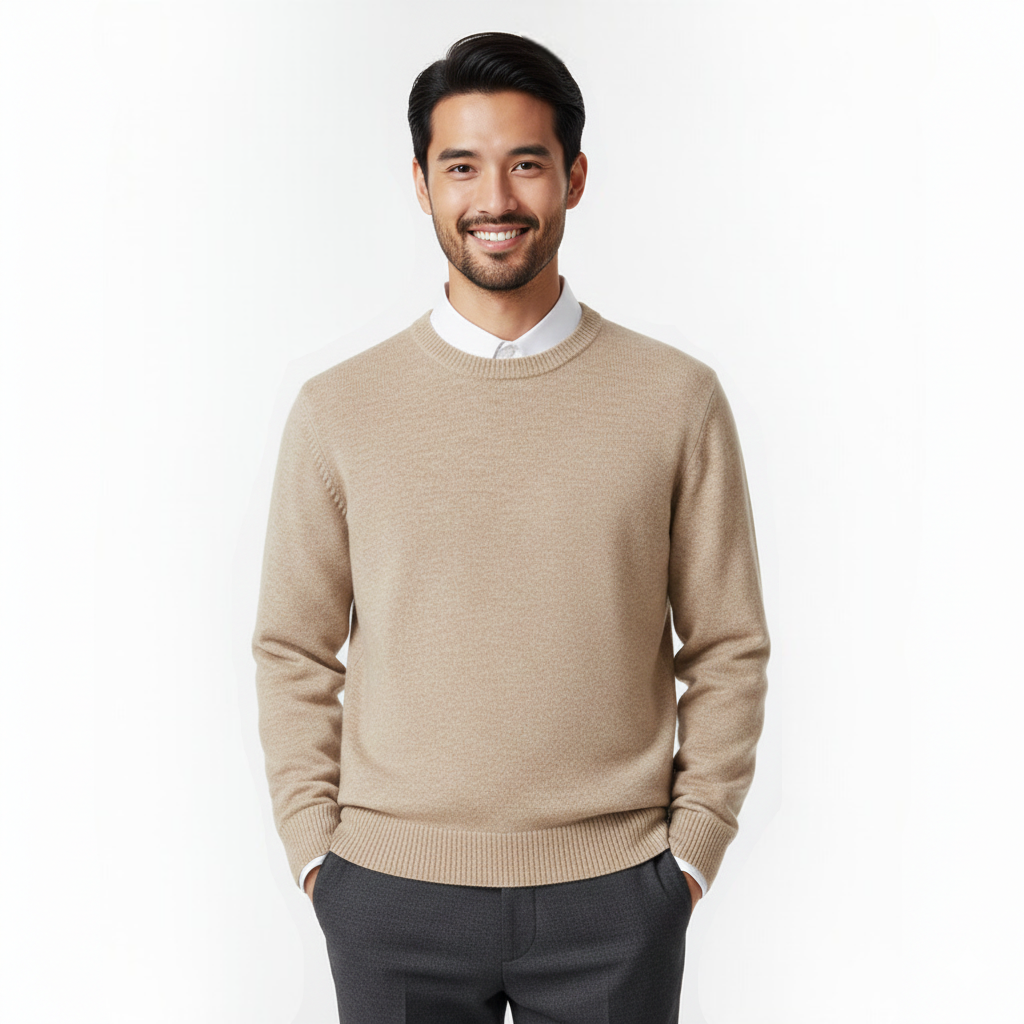 Pulover Cameron cu Guler Rotund pentru Bărbați – Pulover din Lână Merinos Premium Elegant și Respirant