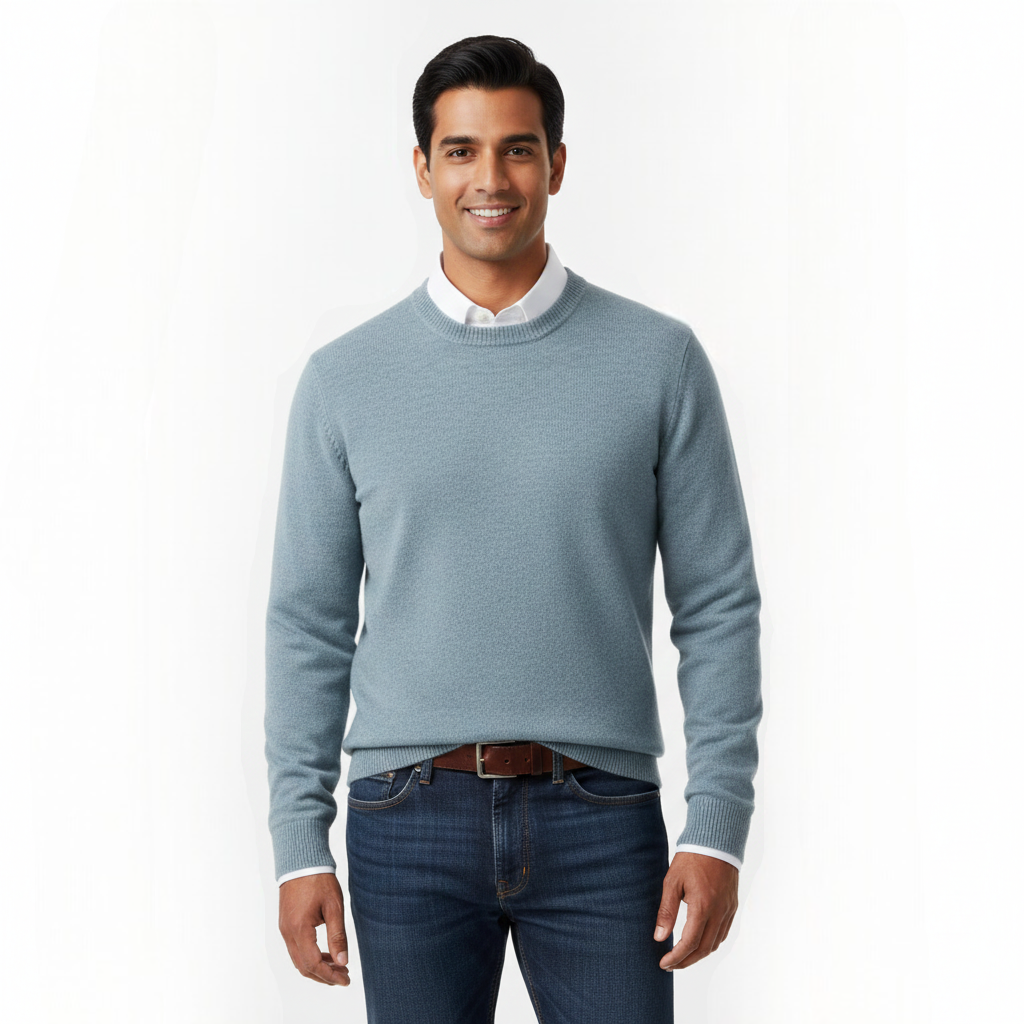 Pulover Cameron cu Guler Rotund pentru Bărbați – Pulover din Lână Merinos Premium Elegant și Respirant