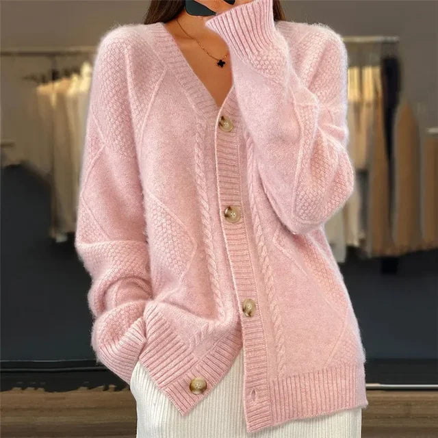 Lena Cardigan Femme – Gilet en Cachemire Doux à Boutons & Manches Longues Élégantes