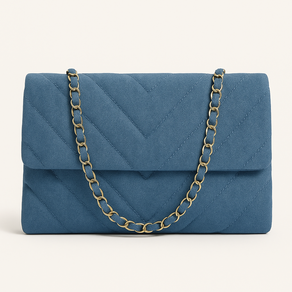 Georgia Sac Bandoulière Femme – Toile Matelassée Chevron avec Chaîne Dorée Élégante