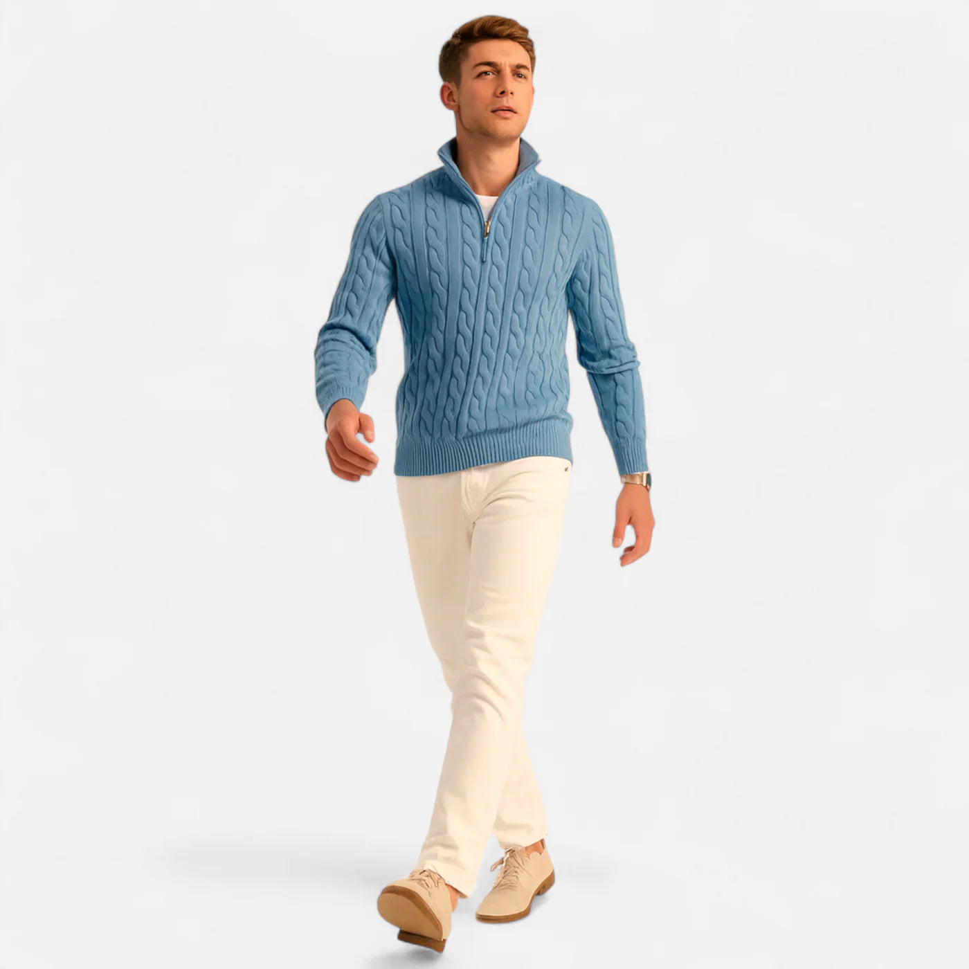 Cove Πουλόβερ Ζιπ με Ριμπ Πλεκτό για Άντρες – Πάχος Ριμπ Πλεκτό & Κομψή Φαρδιά Γραμμή