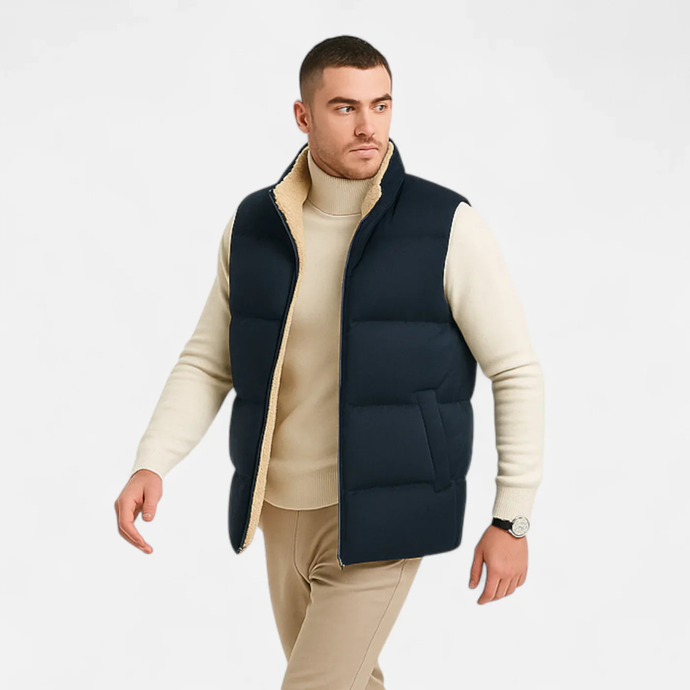 Victor Gilet Homme en Laine – Gilet d’Hiver en Laine d’Agneau avec Doublure Polaire Douce & Coupe Décontractée