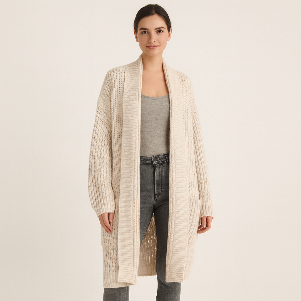 Erca Veste Longue en Maille pour Femme – Cardigan Ample Élégant pour le Printemps, l’Automne & l’Hiver