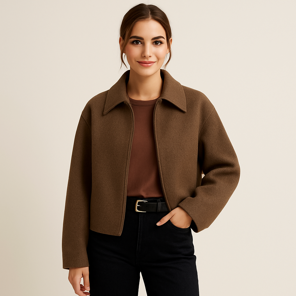 Camille Veste Courte Femme – Jacket Cropped en Laine Mélangée au Style Minimaliste Chic
