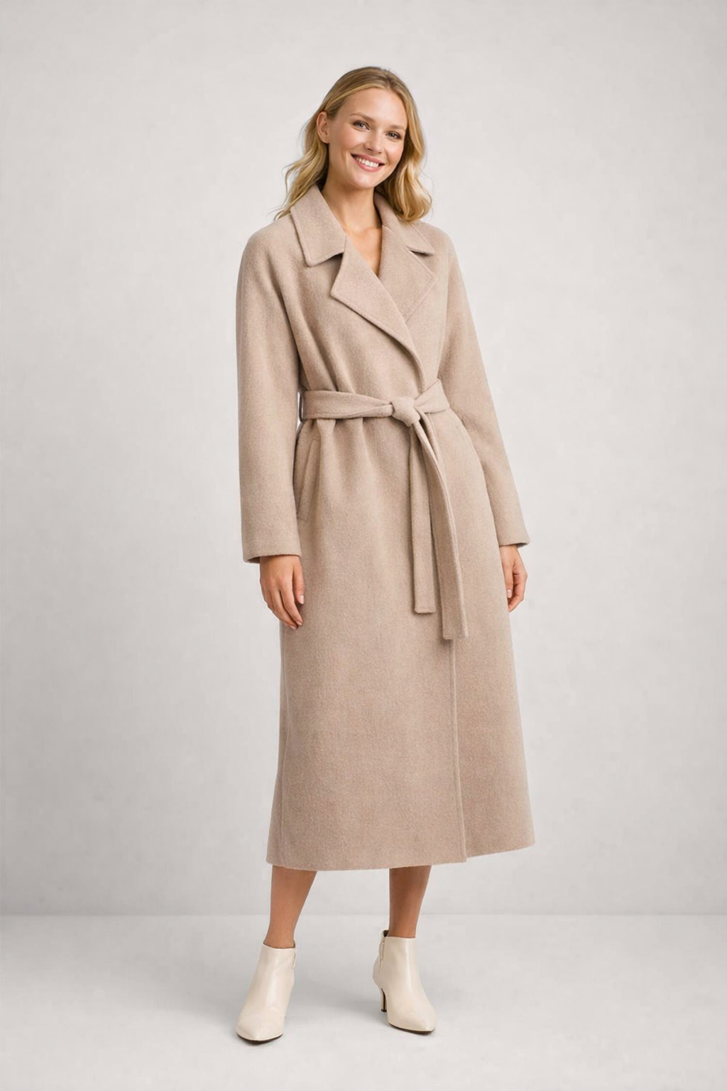Talitha Długi Płaszcz Damski Elegancki – Płaszcz z Mieszanki Wełny z Klasycznym Kołnierzem Rewersowym
