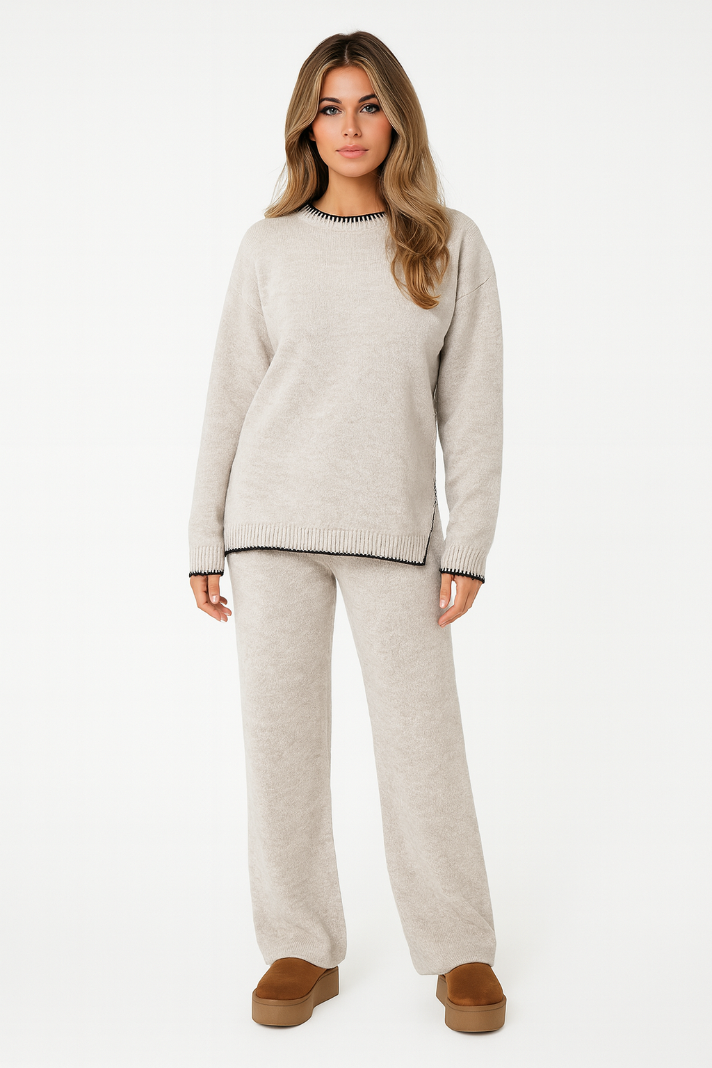 Ella Ensemble Loungewear Femme – Set Deux Pièces Confortable en Maille avec Coupe Relax