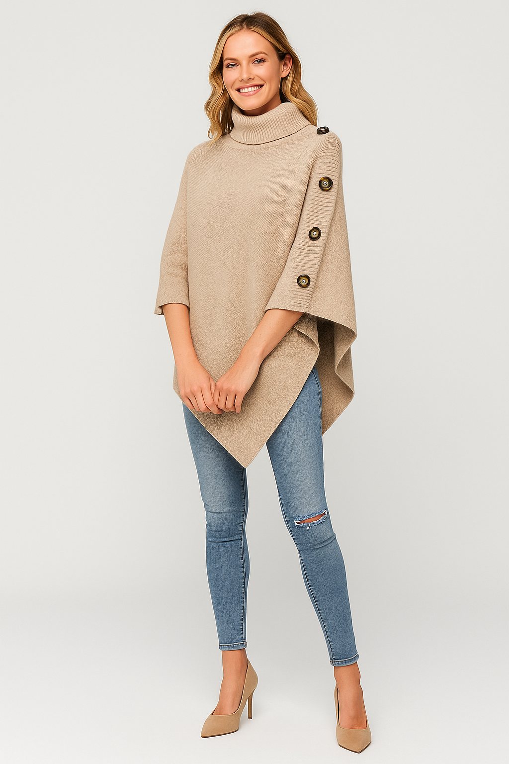 Elayne Πόντσο Laine Γυναικείο – Πόντσο Oversize Κομψό με Ψηλό Γιακά & Ασύμμετρο Φινίρισμα