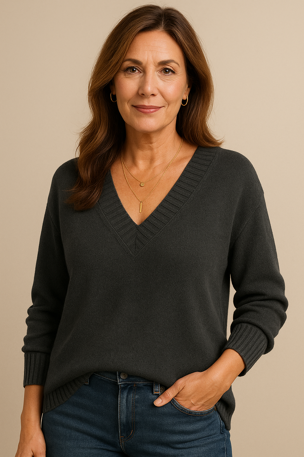 Zeyann női V-nyakú kasmír pulóver – 100% prémium kasmír, puha, meleg és klasszikus szabású