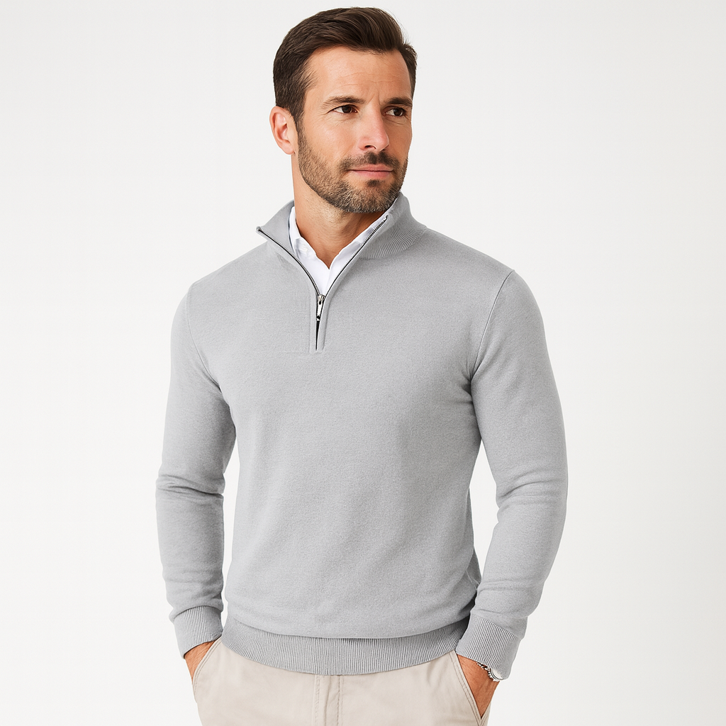 Zane Pull à Col Zippé Homme – Maille Mélange Coton Douce avec Coupe Moderne & Confort Toutes Saisons