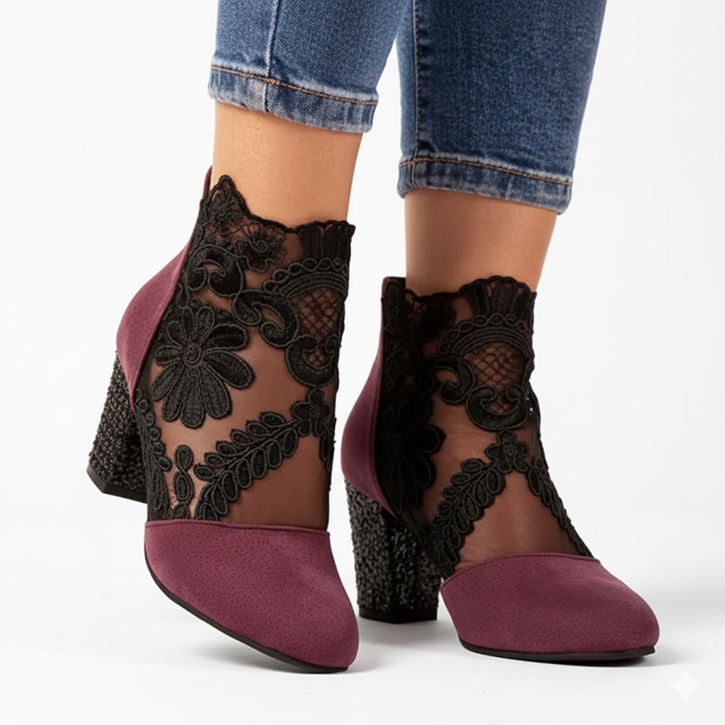 Chelsea Scarpe Donna in Mesh – Décolleté Eleganti con Motivo Floreale e Tacco