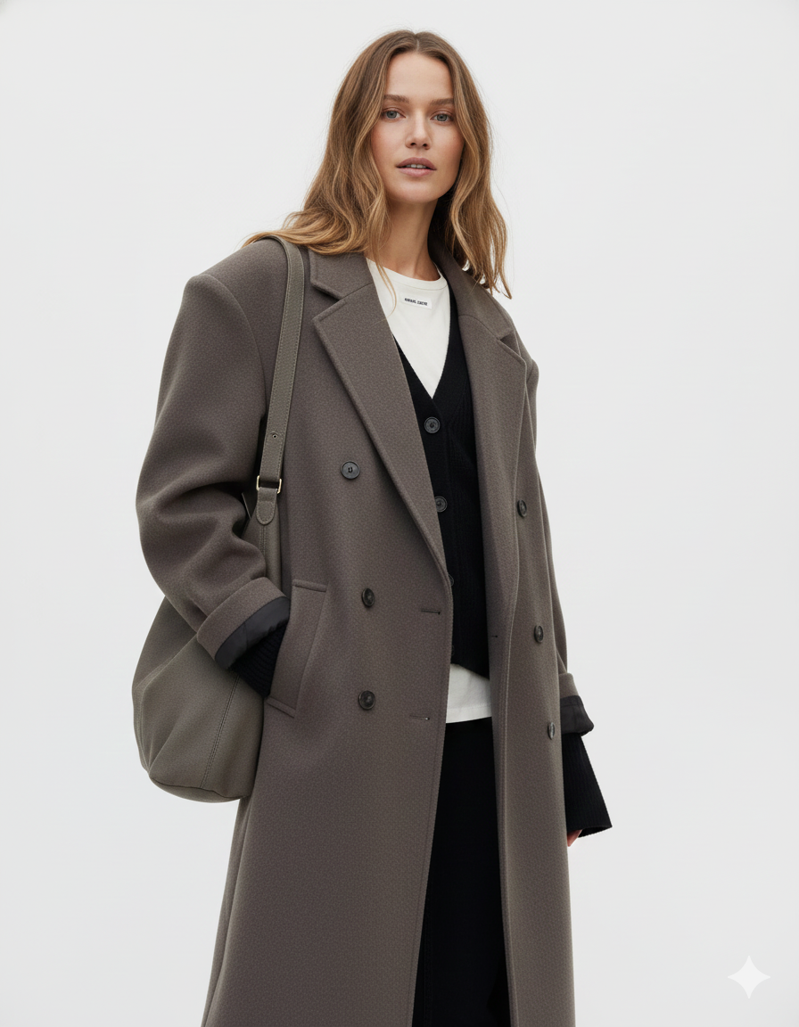 Claudia Manteau Oversize Femme – Veste Élégante à Double Boutonnage & Épaules Structurées