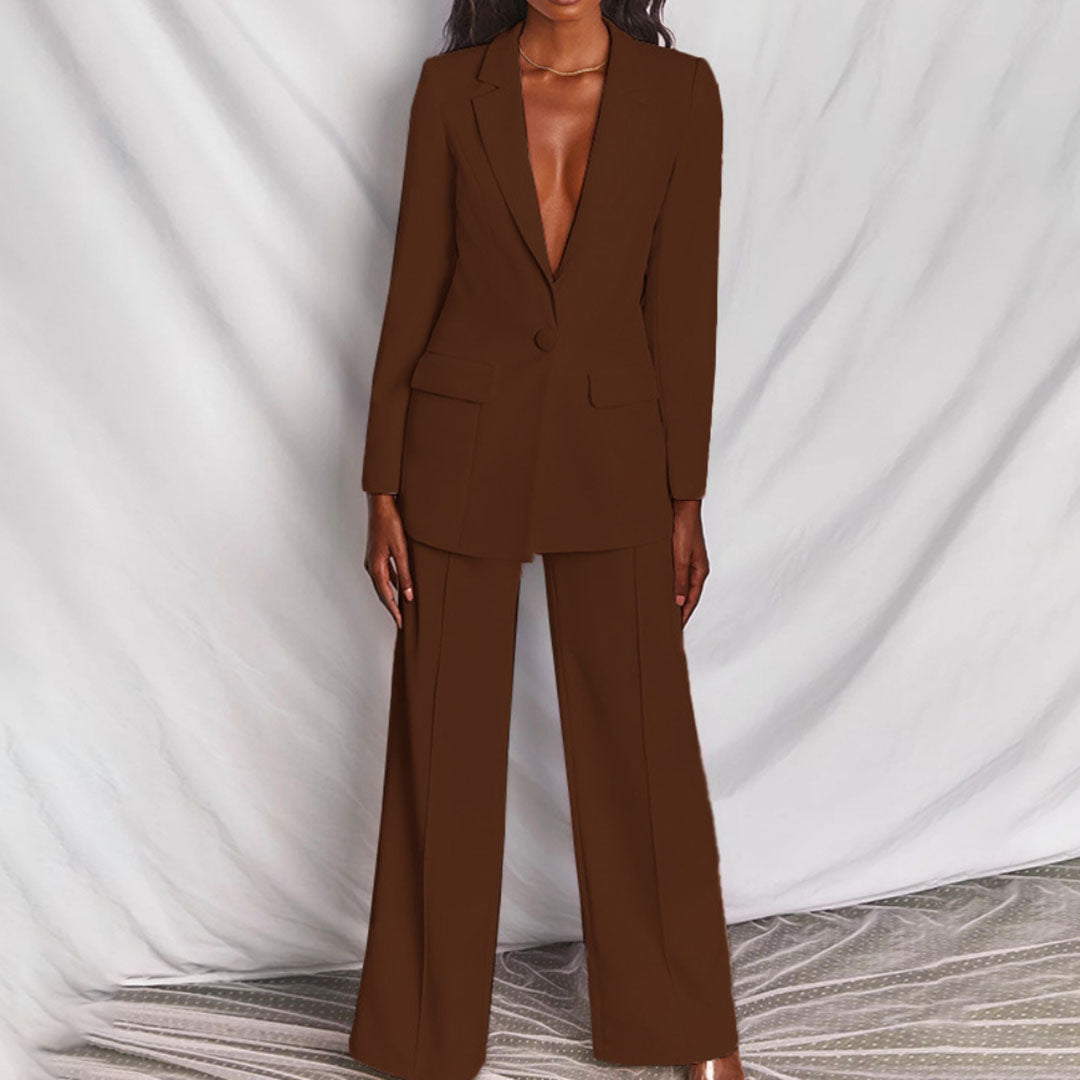 Aitana Ensemble Femme Blazer & Pantalon – Tenue Chic à Jambes Larges pour Bureau & Événements