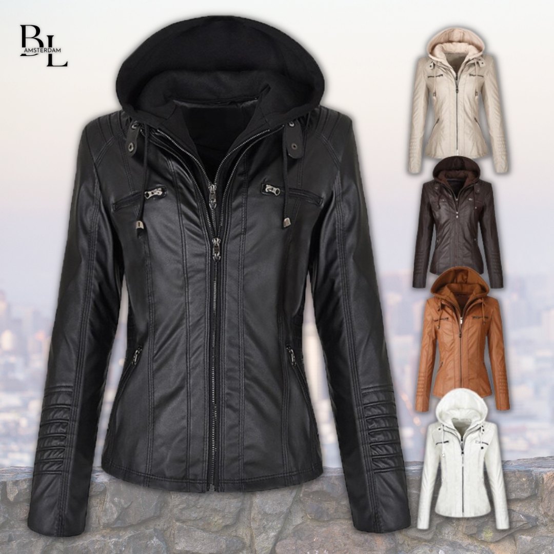 Giacca in pelle da donna Xyla - Elegante con cappuccio, chiusura con zip e pratiche tasche