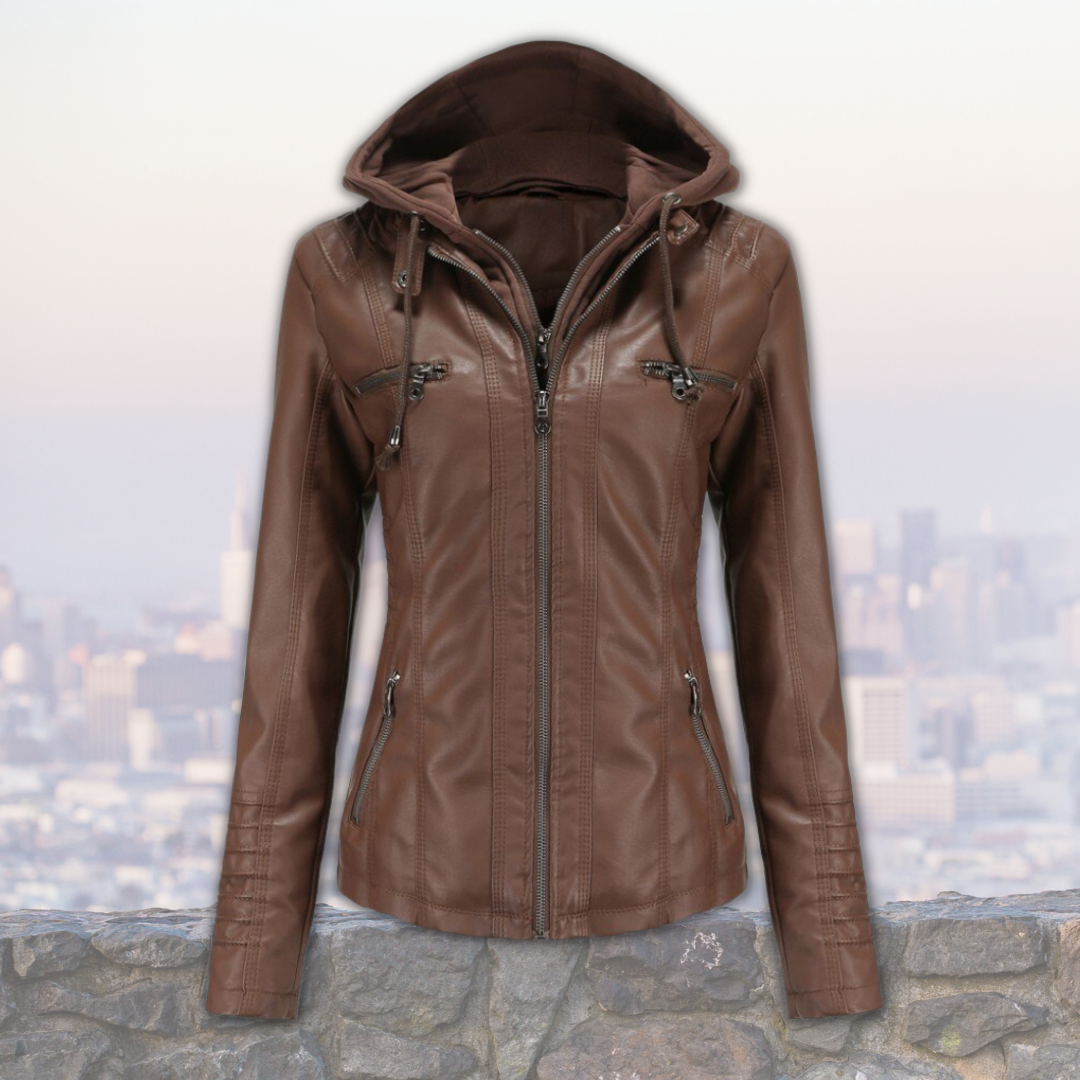 Giacca in pelle da donna Xyla - Elegante con cappuccio, chiusura con zip e pratiche tasche