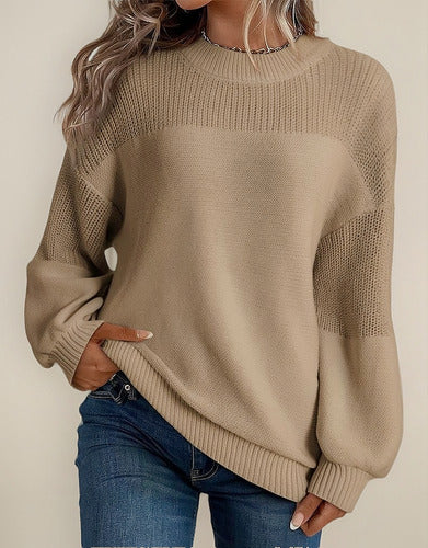 Angelina Pull Femme – Pull Tricoté à Manches Lanternes & Détails Floraux Chic pour Automne/Hiver