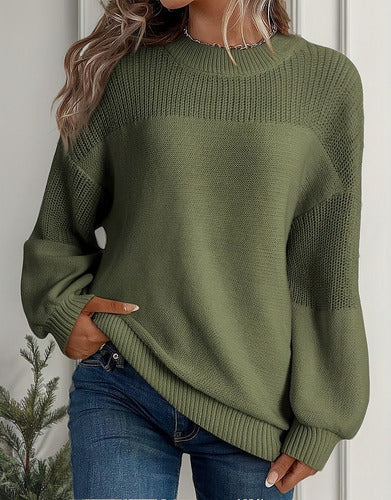 Angelina Pull Femme – Pull Tricoté à Manches Lanternes & Détails Floraux Chic pour Automne/Hiver