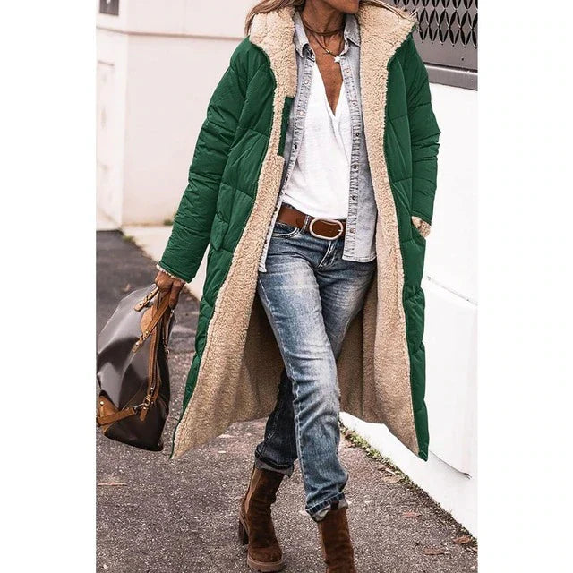Rosalie Manteau Femme Hiver – Long Manteau Polaire Réversible avec Capuche Chaude et Chic