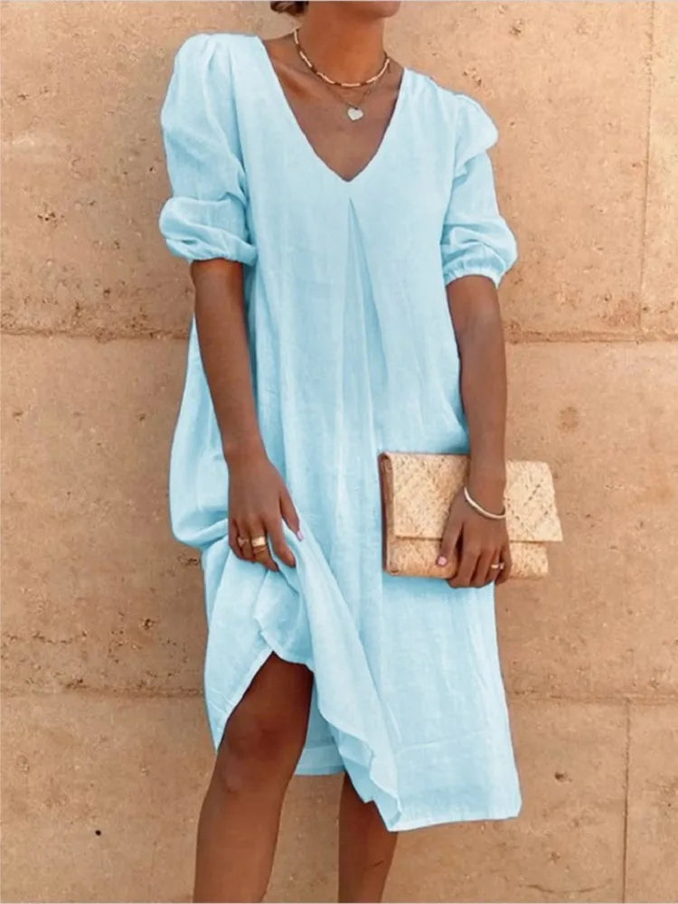 Robe Midi Femme Fanny – Élégante Robe d’Été avec Coupe Flatteuse & Confort Respirant