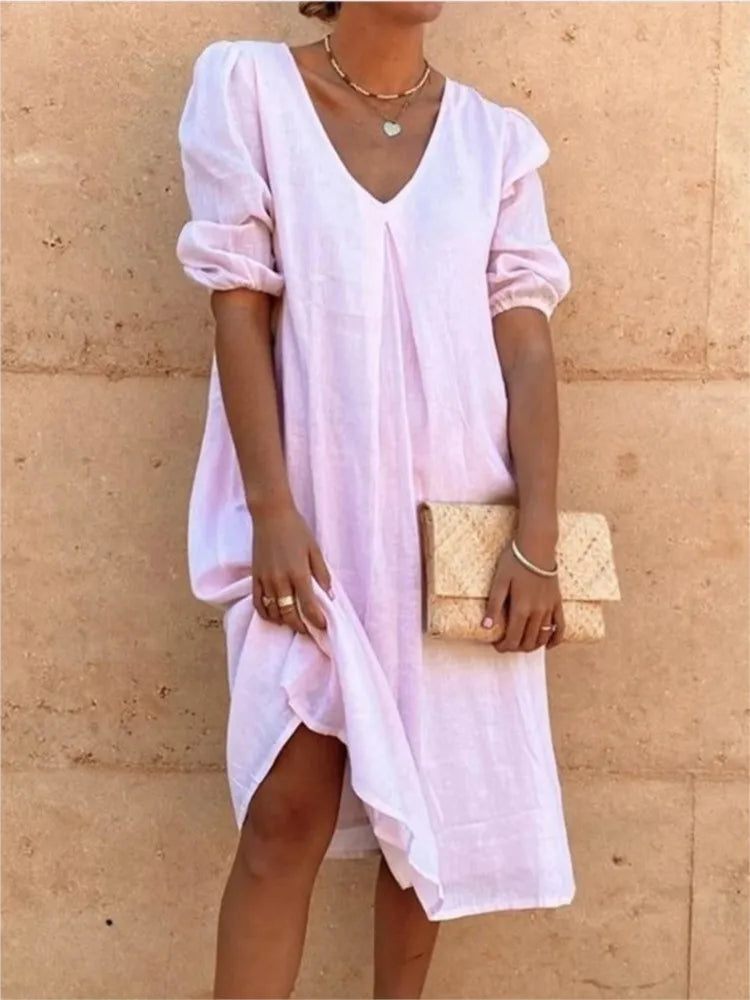 Robe Midi Femme Fanny – Élégante Robe d’Été avec Coupe Flatteuse & Confort Respirant