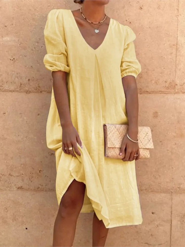Robe Midi Femme Fanny – Élégante Robe d’Été avec Coupe Flatteuse & Confort Respirant