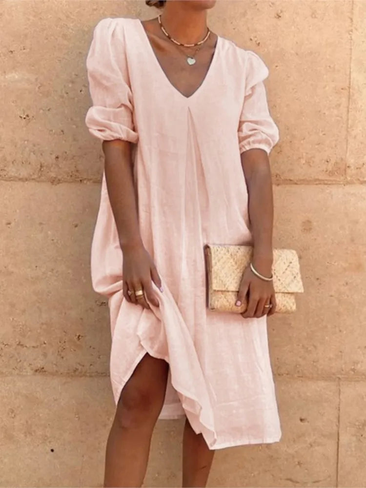 Robe Midi Femme Fanny – Élégante Robe d’Été avec Coupe Flatteuse & Confort Respirant