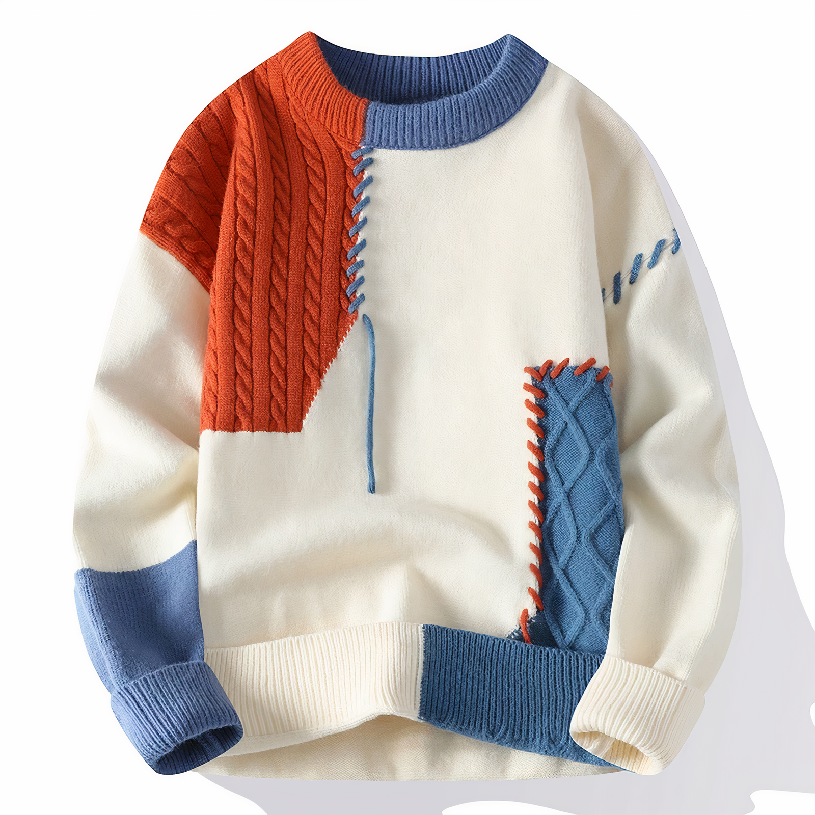 Dave Pull Homme – Sweater Patchwork Tendance en Matière Douce pour Automne & Hiver