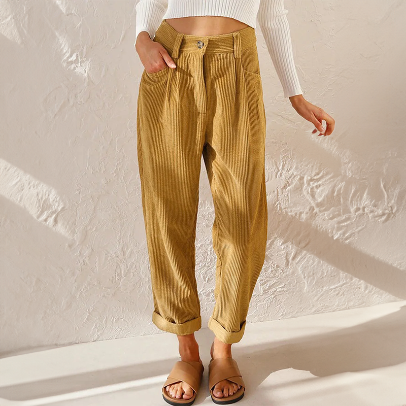 Pantaloni in velluto a coste da donna Lisette - Comodi pantaloni a vita alta e gamba larga, look casual