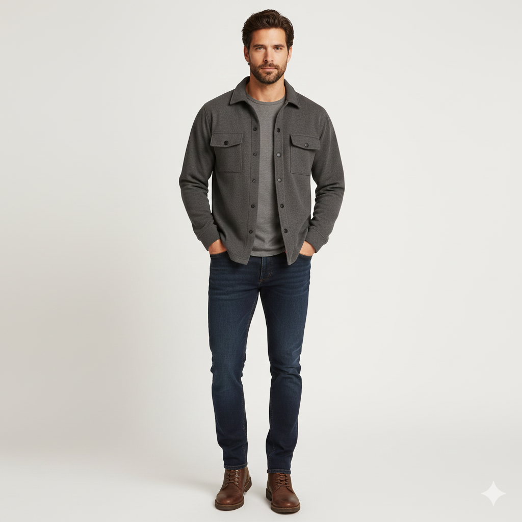 Noir Élan Overshirt Homme – Veste Chemise Casual Chic en Coton Mélangé Coupe Regular