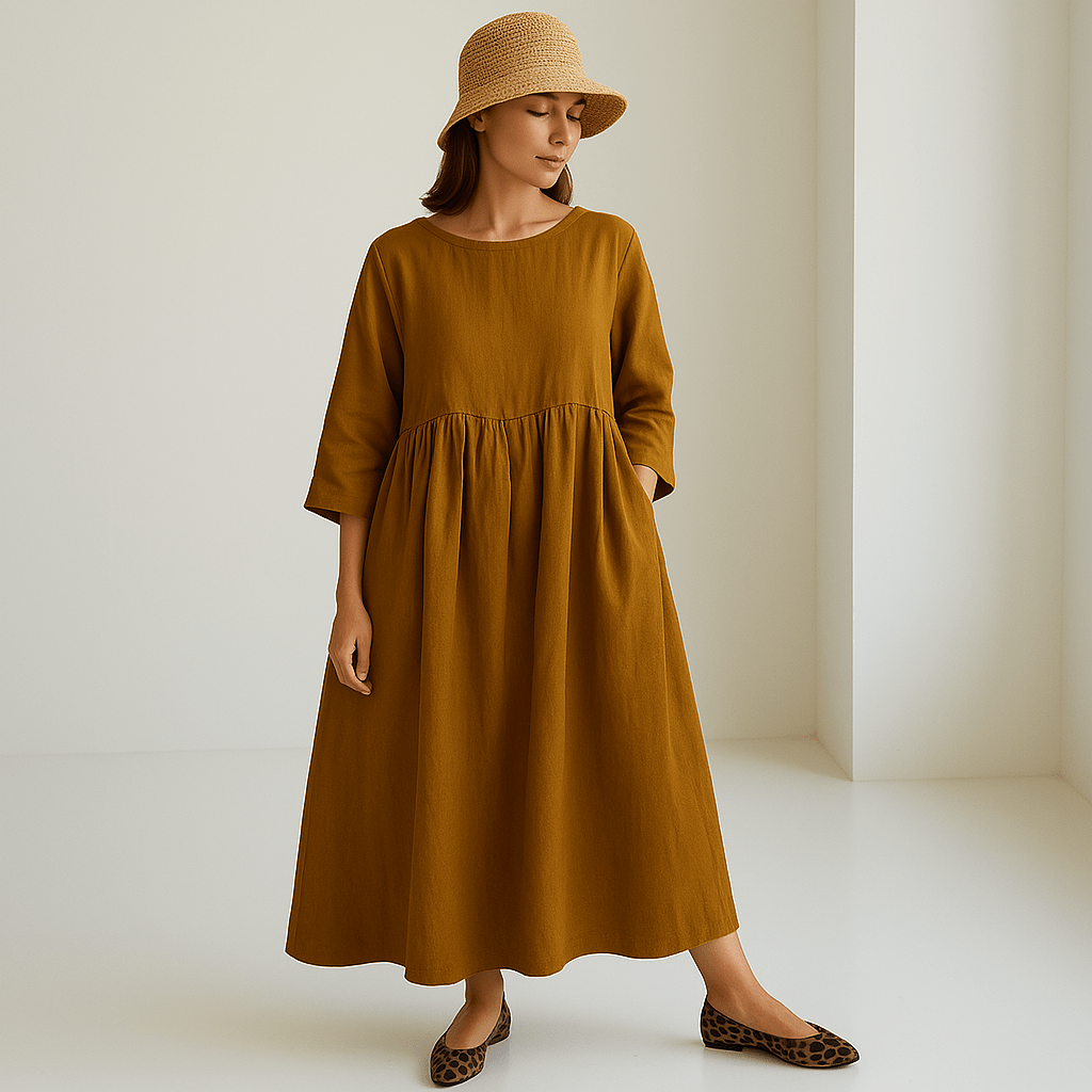 Alayah Robe Femme – Robe Longue en Lin Élégante & Confortable pour Été et Détente