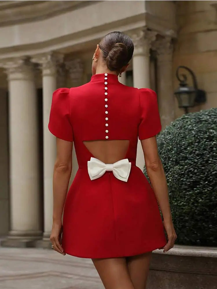 Mini abito rosso Lissane da donna – Elegante abito estivo con fiocco e ritagli eleganti