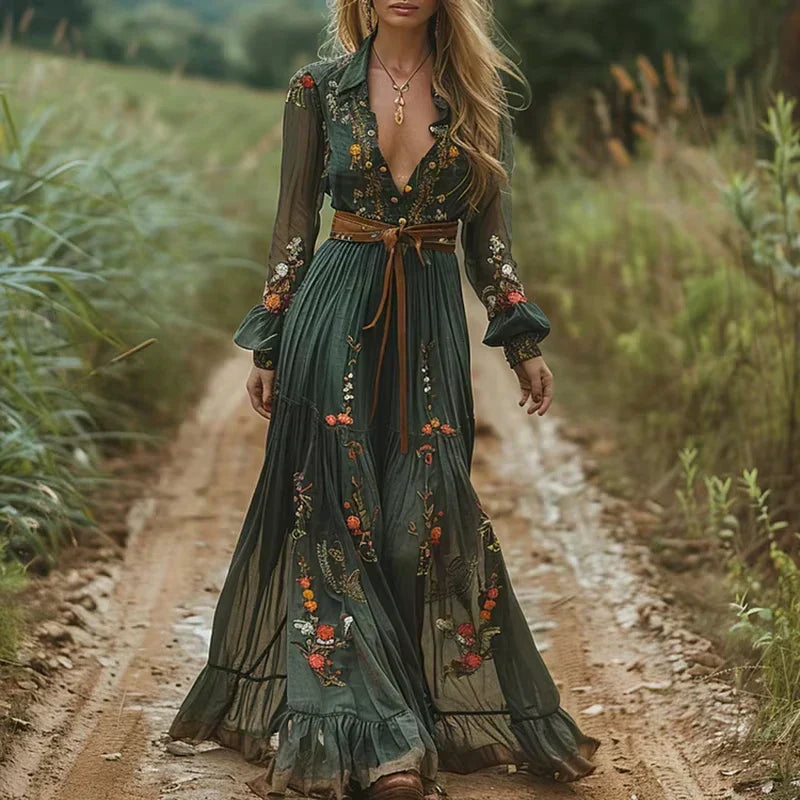 Eliana Robe Maxi Boho – Robe à Volants pour Femme, Style Décontracté et Élégant