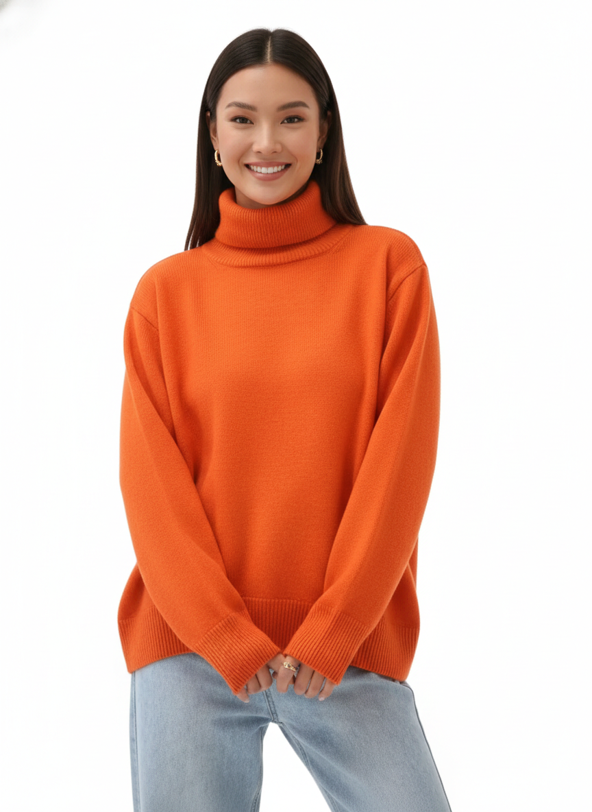 Elise Pull Col Roulé Oversize Femme – Pull en Maille Douce et Chaude au Style Intemporel