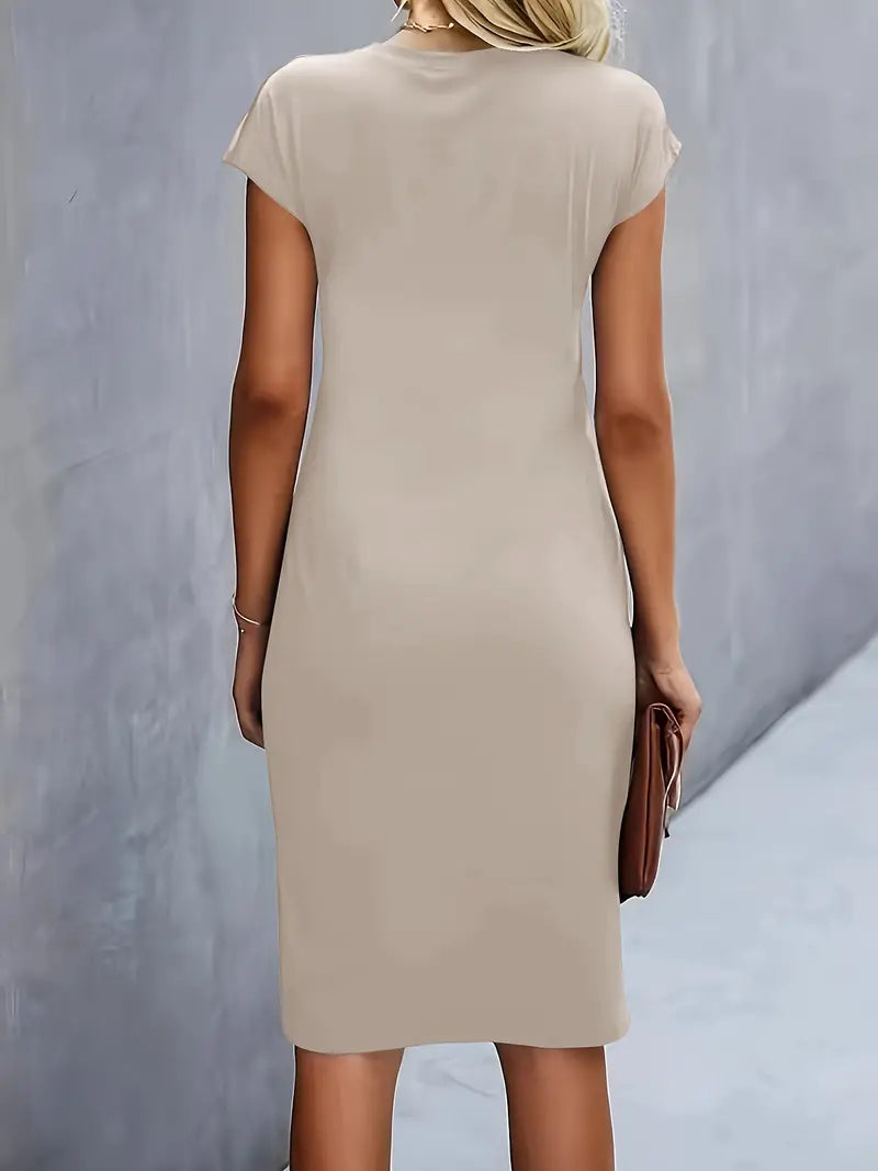 Mylène Robe Midi Femme – Élégante Coupe Flatteuse & Col Rond, Disponible en Plusieurs Couleurs