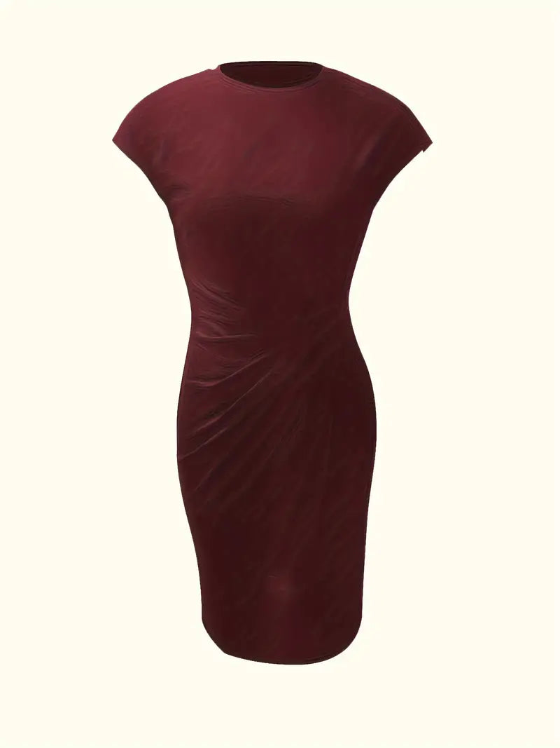 Mylène Robe Midi Femme – Élégante Coupe Flatteuse & Col Rond, Disponible en Plusieurs Couleurs