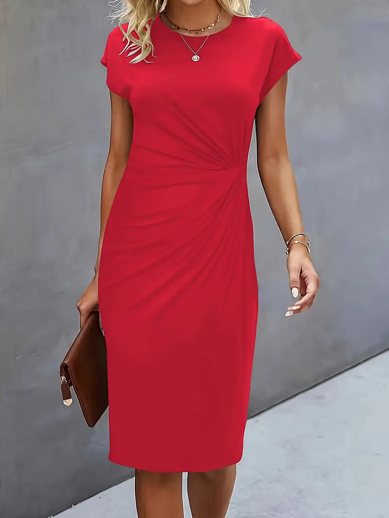 Mylène Robe Midi Femme – Élégante Coupe Flatteuse & Col Rond, Disponible en Plusieurs Couleurs
