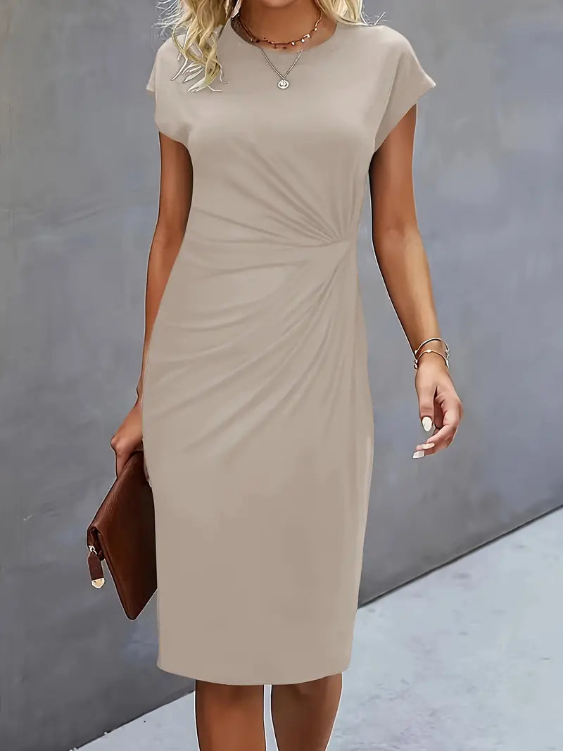Mylène Robe Midi Femme – Élégante Coupe Flatteuse & Col Rond, Disponible en Plusieurs Couleurs