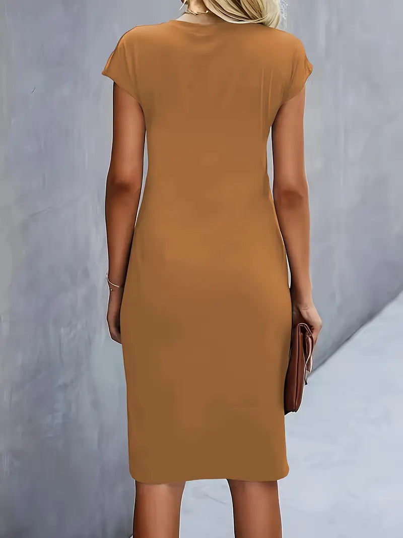 Mylène Robe Midi Femme – Élégante Coupe Flatteuse & Col Rond, Disponible en Plusieurs Couleurs