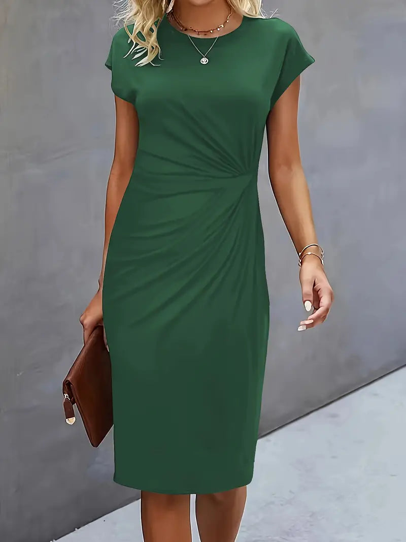 Mylène Robe Midi Femme – Élégante Coupe Flatteuse & Col Rond, Disponible en Plusieurs Couleurs