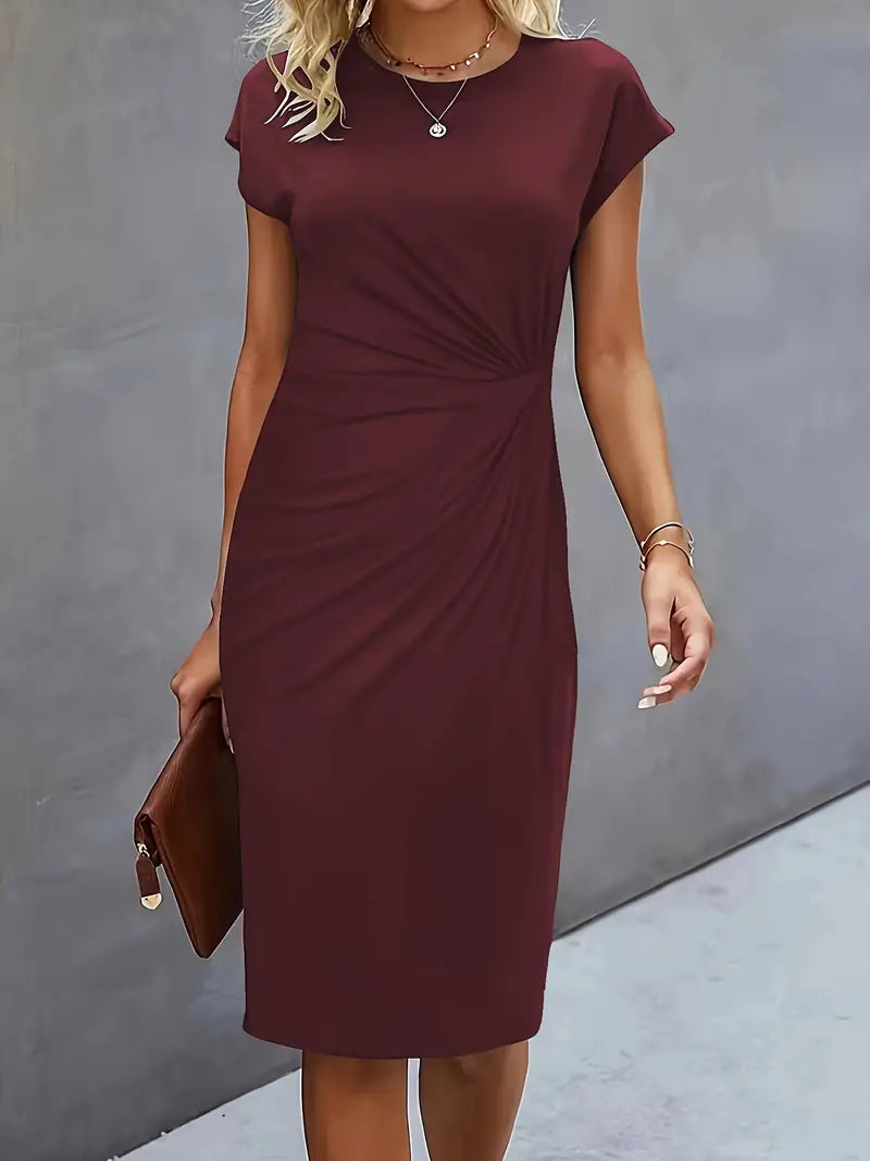 Mylène Robe Midi Femme – Élégante Coupe Flatteuse & Col Rond, Disponible en Plusieurs Couleurs